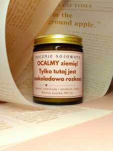 Świeca sojowa Ocalmy ziemię tylko tutaj jest czekoladowa rozkosz(180ml)-[Czekoladowa rozkosz] reczniesojowane.pl.jpg