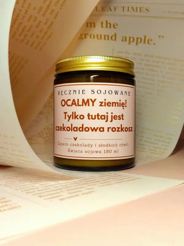 Świeca sojowa Ocalmy ziemię tylko tutaj jest czekoladowa rozkosz(180ml)-[Czekoladowa rozkosz] reczniesojowane.pl.jpg