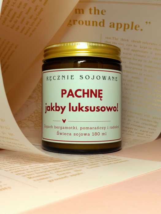 Świeca sojowa Pachnę jakby luksusowo 180ml – Bergamotka w pomarańczach.jpg
