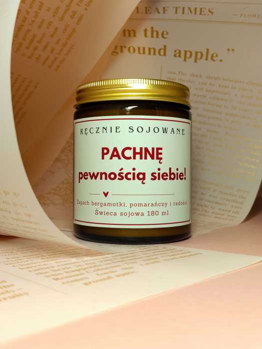 Świeca sojowa Pachnę pewnością siebie 180ml – Bergamotka w pomarańczach .jpg
